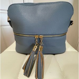 Blue Crossbody Bag with Tassels